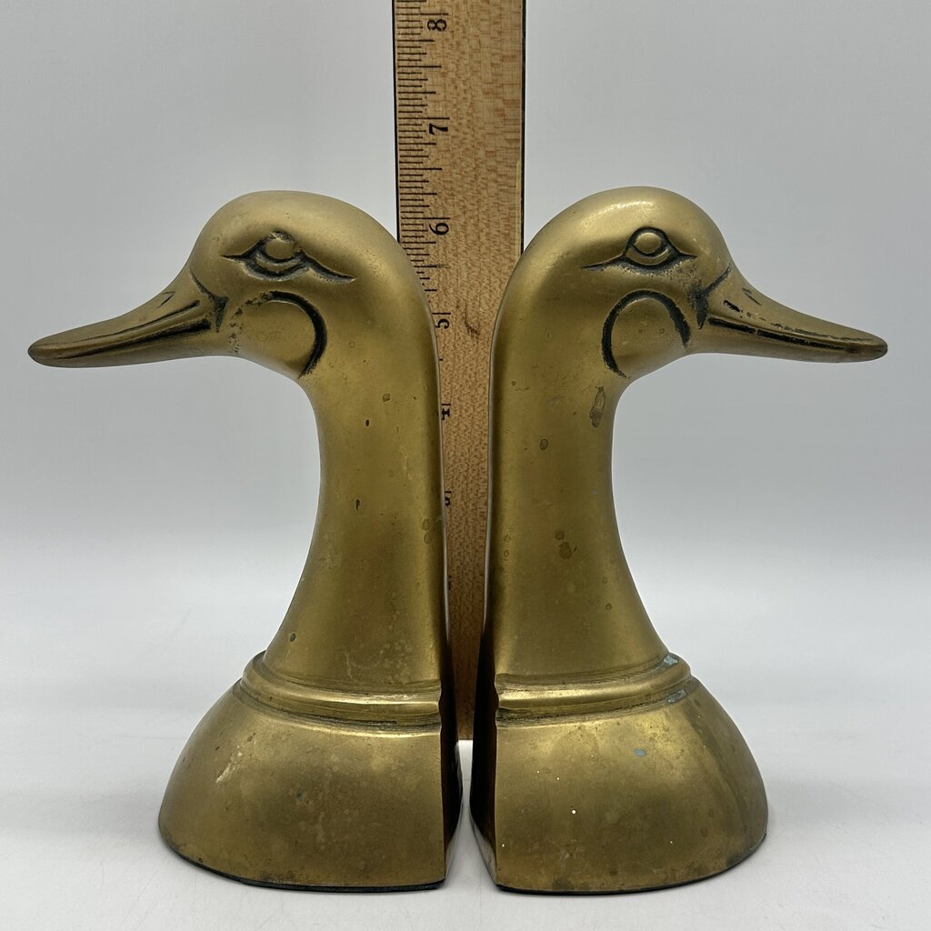 Vintage Mid-Century Cast Brass Mallard Duck Head Bookends Made in Korea /cb