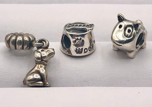 Set of 3 Pandora 925 Sterling Dog Themed Charms /b