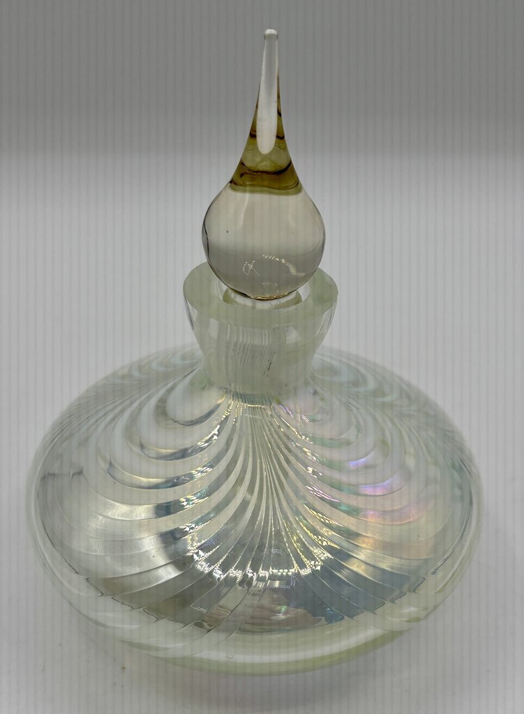 Vtg. Iridescent Hand-blown Bottle w/ Stopper /j