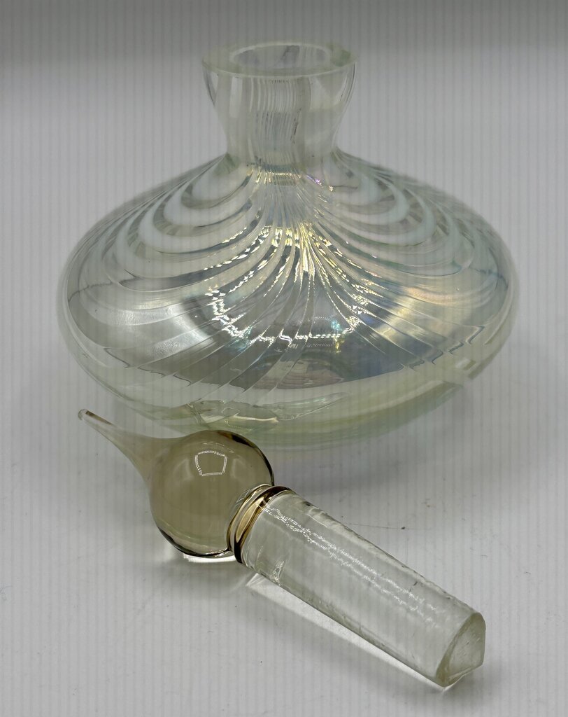 Vtg. Iridescent Hand-blown Bottle w/ Stopper /j