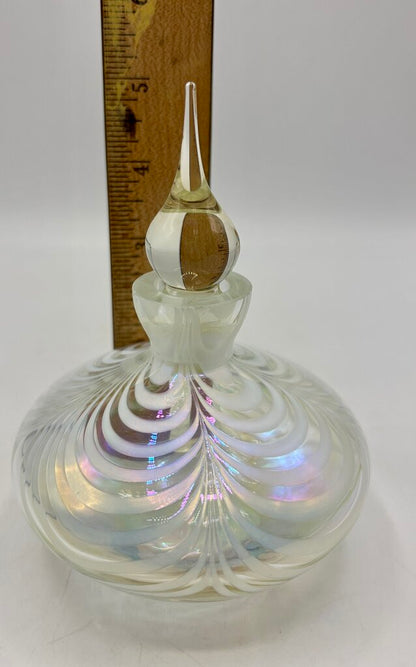 Vtg. Iridescent Hand-blown Bottle w/ Stopper /j
