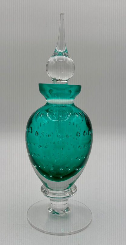 Teal Green Perfume Bottle w Stopper Controlled Bubbles /j