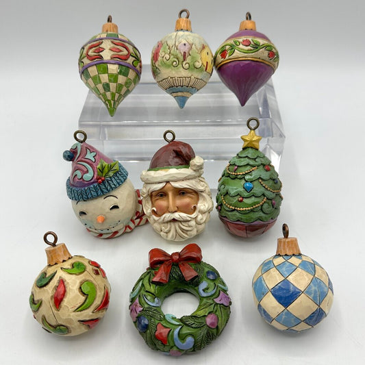 Set of 9 Jim Shore Heartwood Creek Hanging Christmas Ornaments Santa Tree Snowman Wreath Baubles /cb