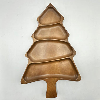 Vintage Wooden Christmas Tree Shaped Divided Snack Tray /cb