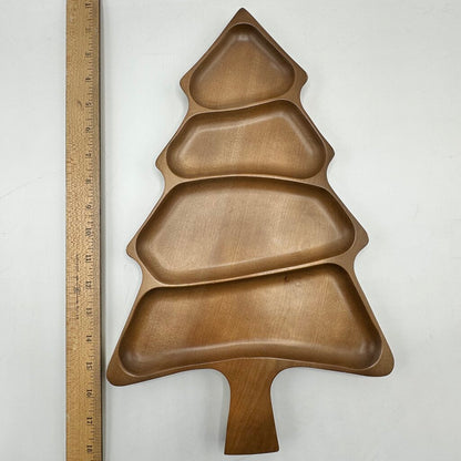 Vintage Wooden Christmas Tree Shaped Divided Snack Tray /cb