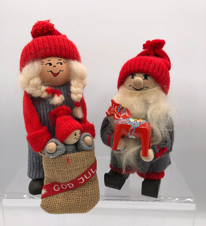 2 Original Ljungströms of Sweden Tomte Elfin/ Santa Figures w/ Horse & Baby Tomte /b