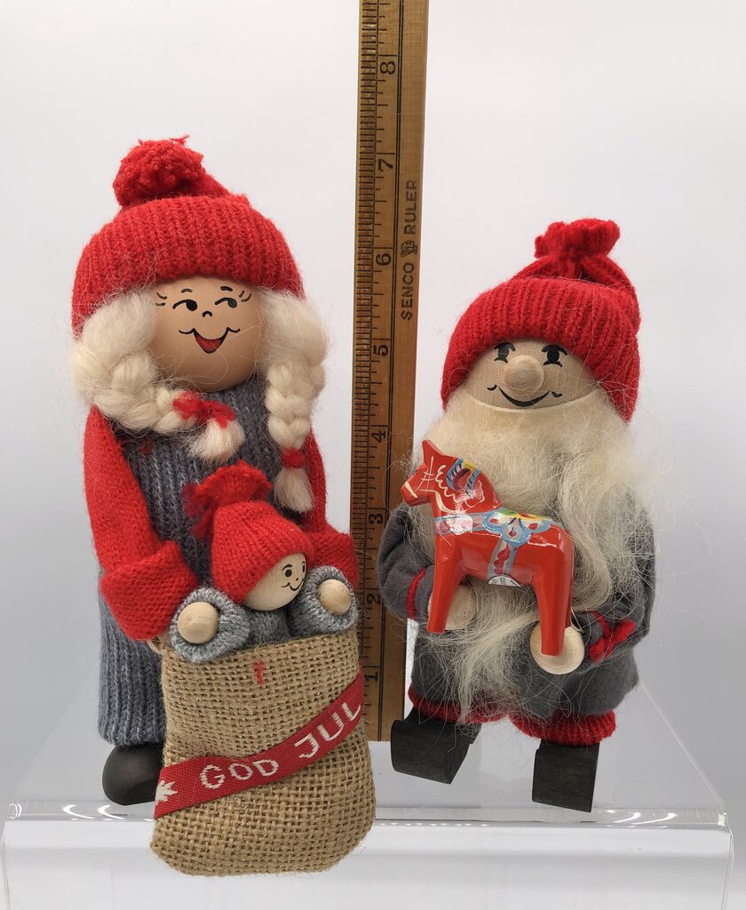 2 Original Ljungströms of Sweden Tomte Elfin/ Santa Figures w/ Horse & Baby Tomte /b