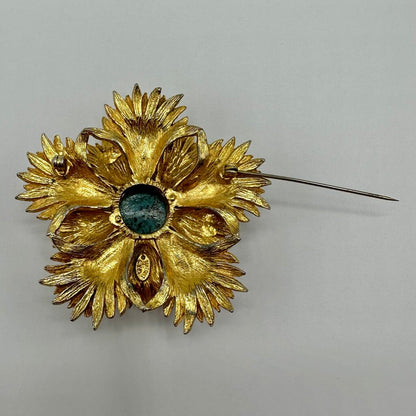 Vintage Benedikt NY Brutalist Faux Turquoise Gold Tone Starburst Brooch/Pendant Signed /cb