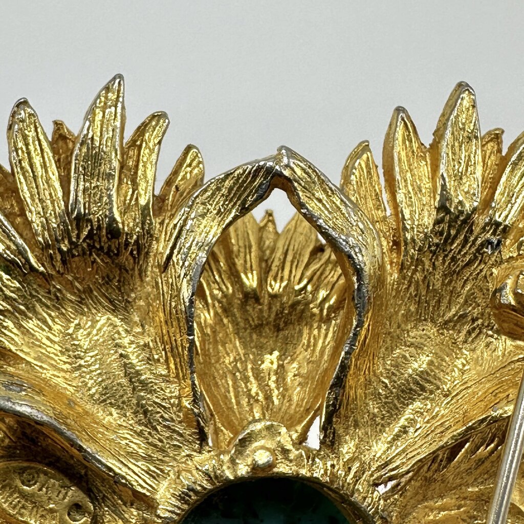 Vintage Benedikt NY Brutalist Faux Turquoise Gold Tone Starburst Brooch/Pendant Signed /cb