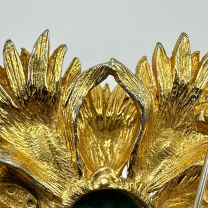 Vintage Benedikt NY Brutalist Faux Turquoise Gold Tone Starburst Brooch/Pendant Signed /cb