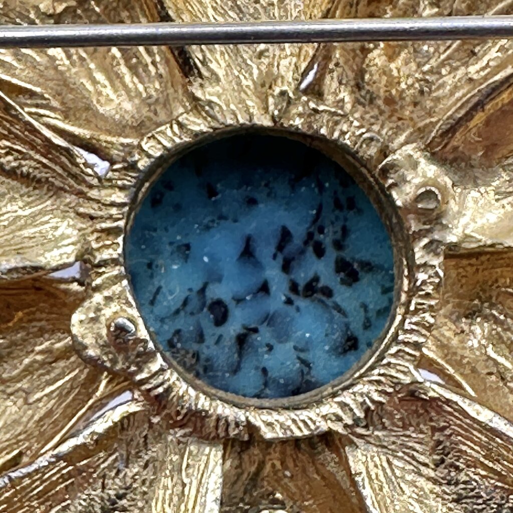 Vintage Benedikt NY Brutalist Faux Turquoise Gold Tone Starburst Brooch/Pendant Signed /cb