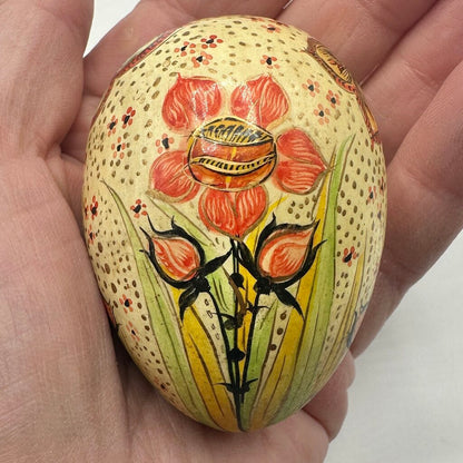 Set Of 3 Vintage Hand Painted Wooden Easter Eggs Eastern European Folk Art /cb