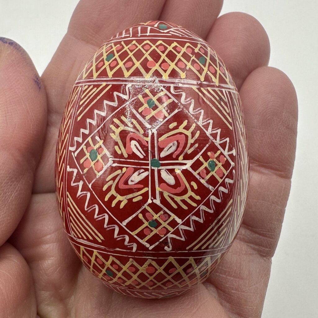 Set Of 3 Vintage Hand Painted Wooden Easter Eggs Eastern European Folk Art /cb
