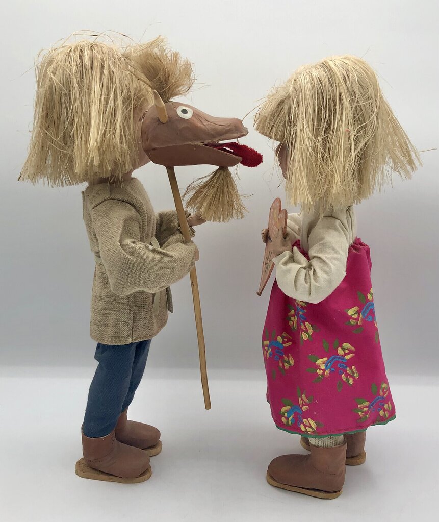 Pair of Polish Paper Mache Boy & Girl Dolls Hand Painted OOAK /b