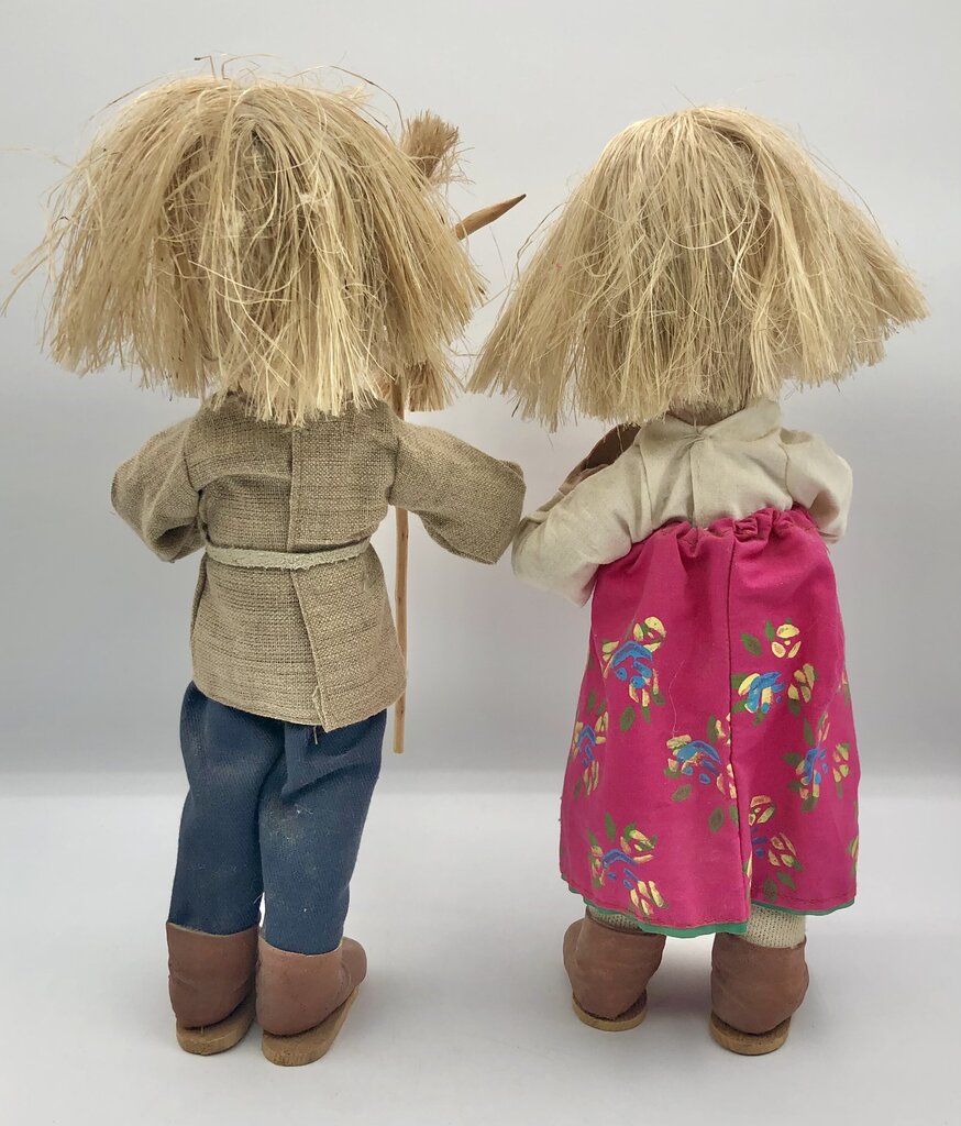 Pair of Polish Paper Mache Boy & Girl Dolls Hand Painted OOAK /b