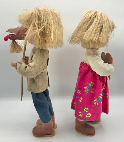 Pair of Polish Paper Mache Boy & Girl Dolls Hand Painted OOAK /b