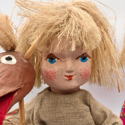 Pair of Polish Paper Mache Boy & Girl Dolls Hand Painted OOAK /b