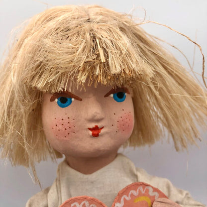 Pair of Polish Paper Mache Boy & Girl Dolls Hand Painted OOAK /b