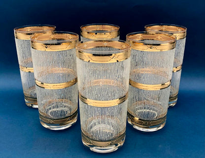 6 MCM Culver ICICLE 22K Gold Band High Ball Glass Set /b