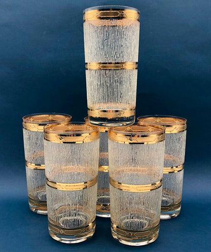 6 MCM Culver ICICLE 22K Gold Band High Ball Glass Set /b