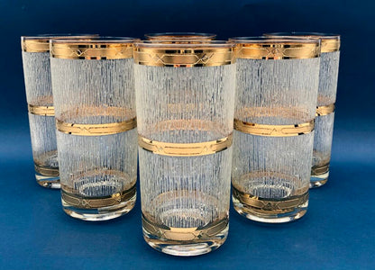 6 MCM Culver ICICLE 22K Gold Band High Ball Glass Set /b