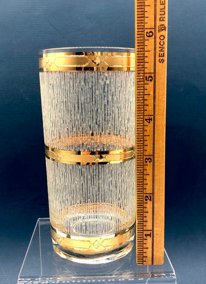 6 MCM Culver ICICLE 22K Gold Band High Ball Glass Set /b