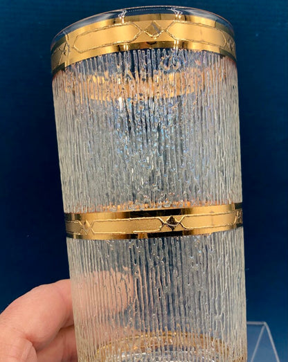 6 MCM Culver ICICLE 22K Gold Band High Ball Glass Set /b