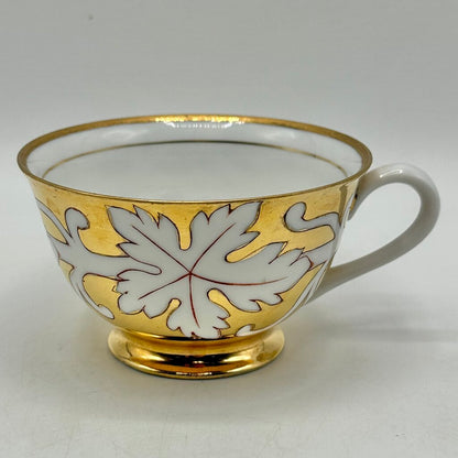 1950s Hand Painted Japanese Gold Leaf Tea Cup & Saucer Set Marked NW-C108