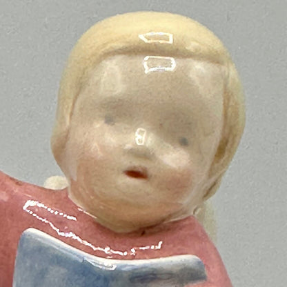 Vintage Gabriel Fourmaintraux Desvres France 3.5” Earthenware Pink Singing Angel /cb