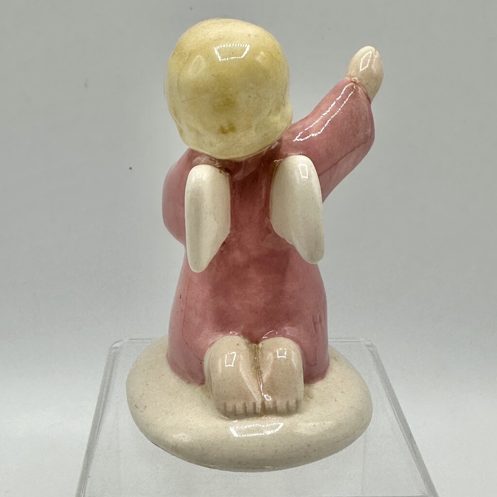 Vintage Gabriel Fourmaintraux Desvres France 3.5” Earthenware Pink Singing Angel /cb