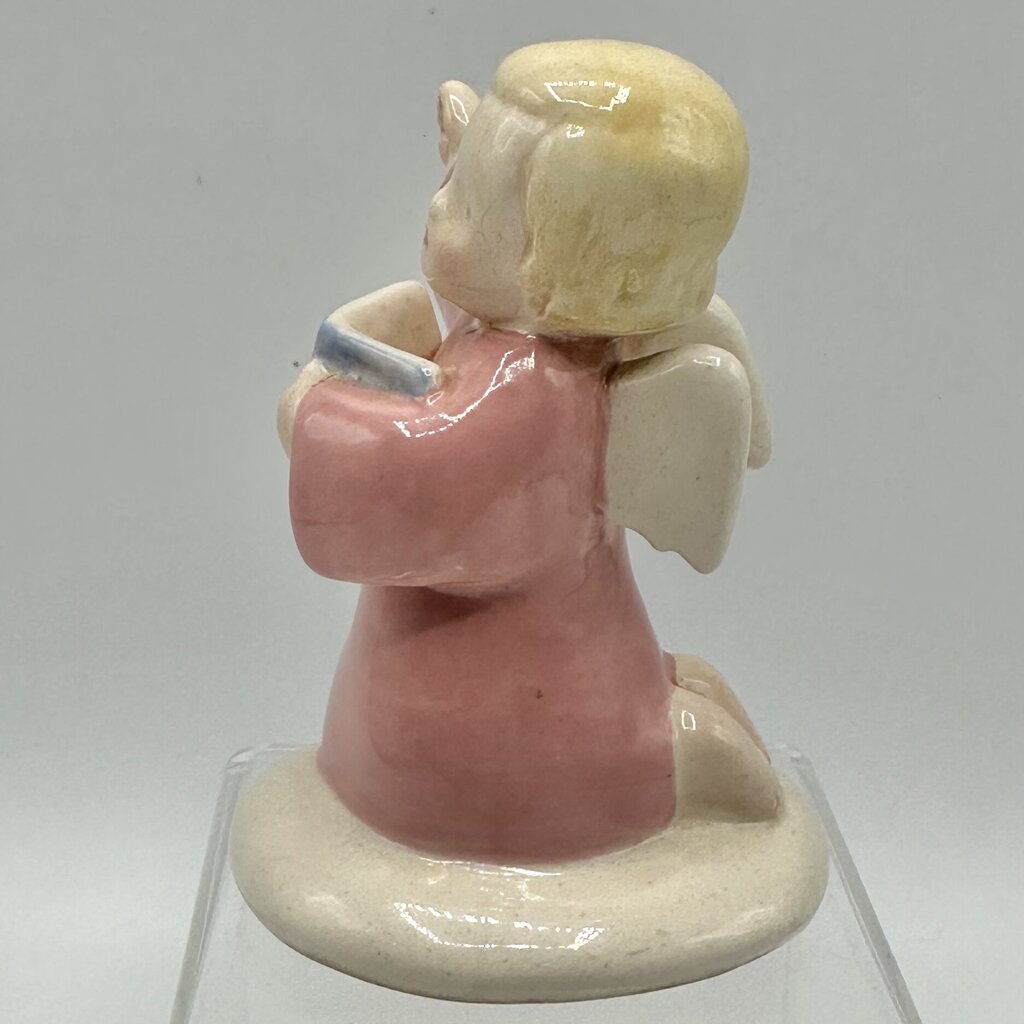 Vintage Gabriel Fourmaintraux Desvres France 3.5” Earthenware Pink Singing Angel /cb