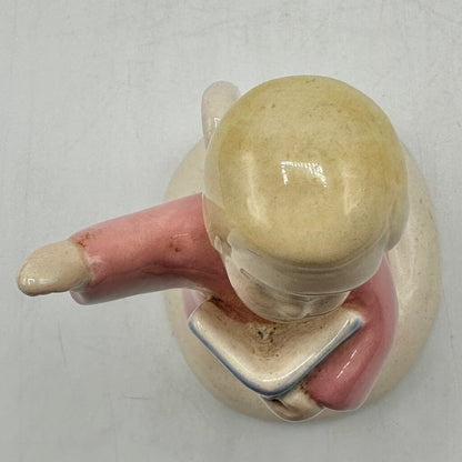 Vintage Gabriel Fourmaintraux Desvres France 3.5” Earthenware Pink Singing Angel /cb