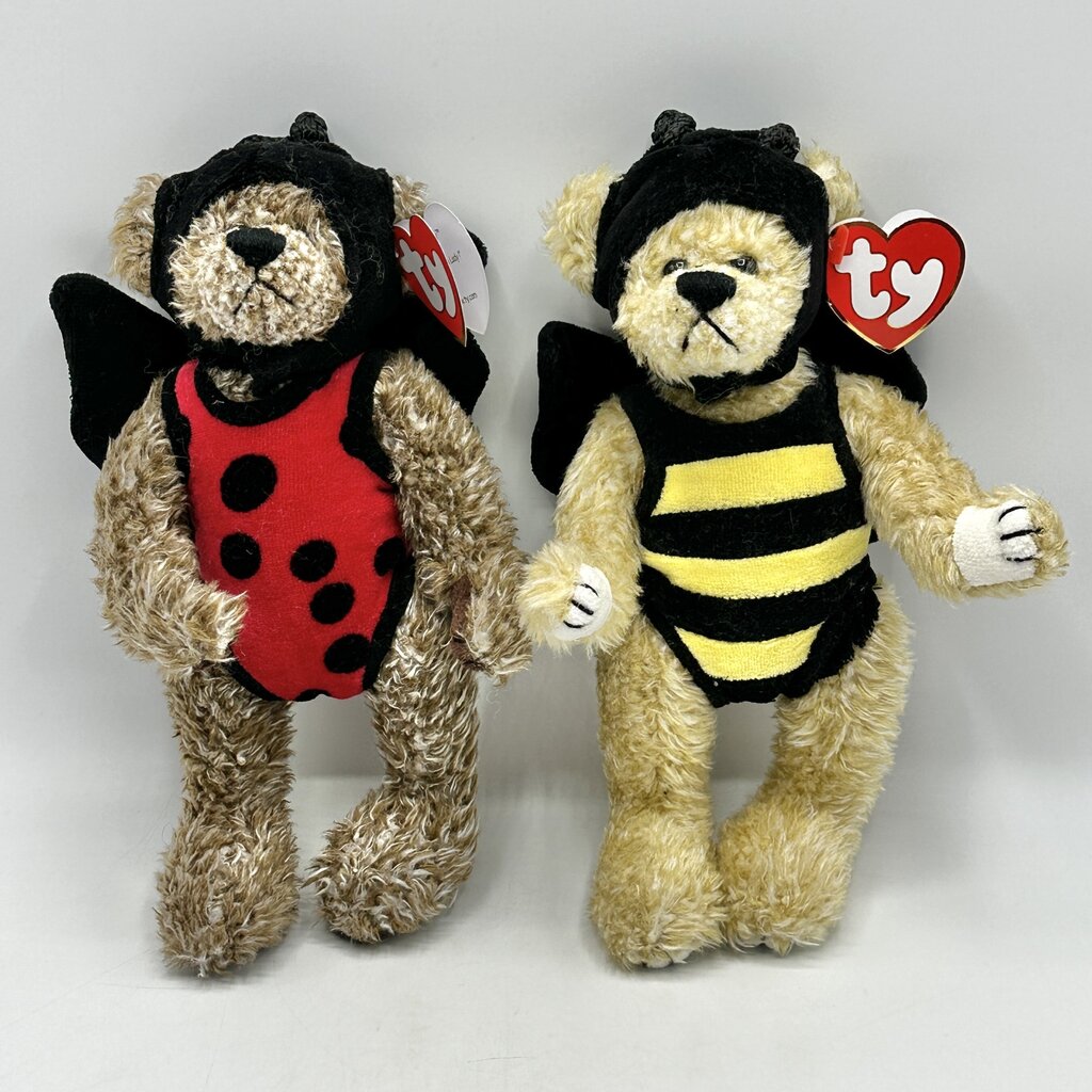 Vintage Ty The Attic Treasure Collection Beezee Bee & Bugsy Ladybug 8” Collectible Plush Bears /cb