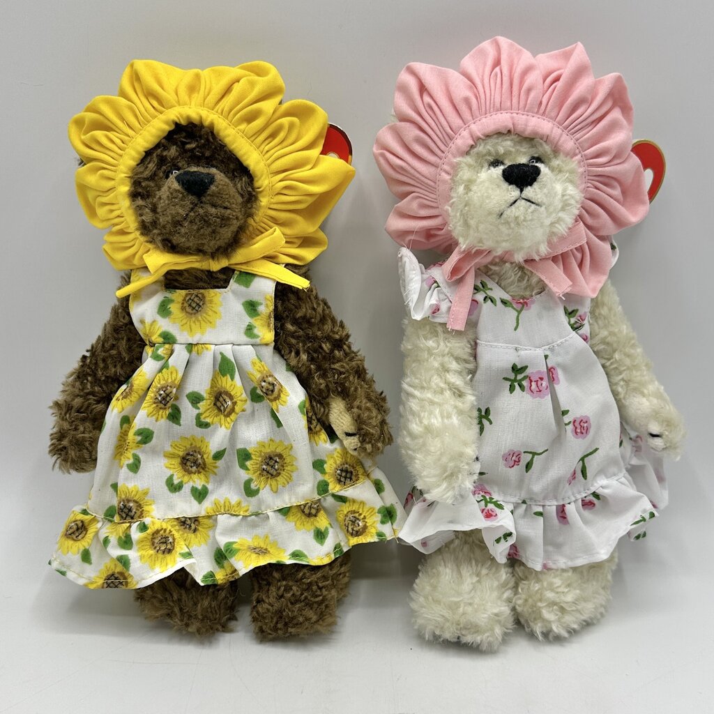 Vintage Ty The Attic Treasure Collection Susannah Sunflower & Rosalie Rose 8” Plush Collectible Bears /cb