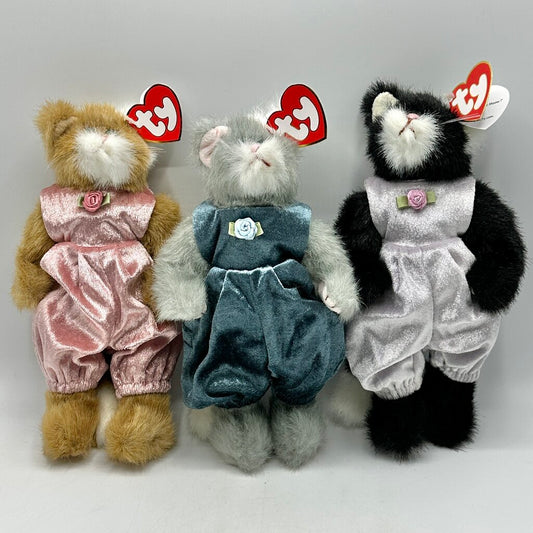 Vintage Ty The Attic Treasure Collection Whiskers, Purrcy & Pouncer 8” Collectible Plush Cats /cb