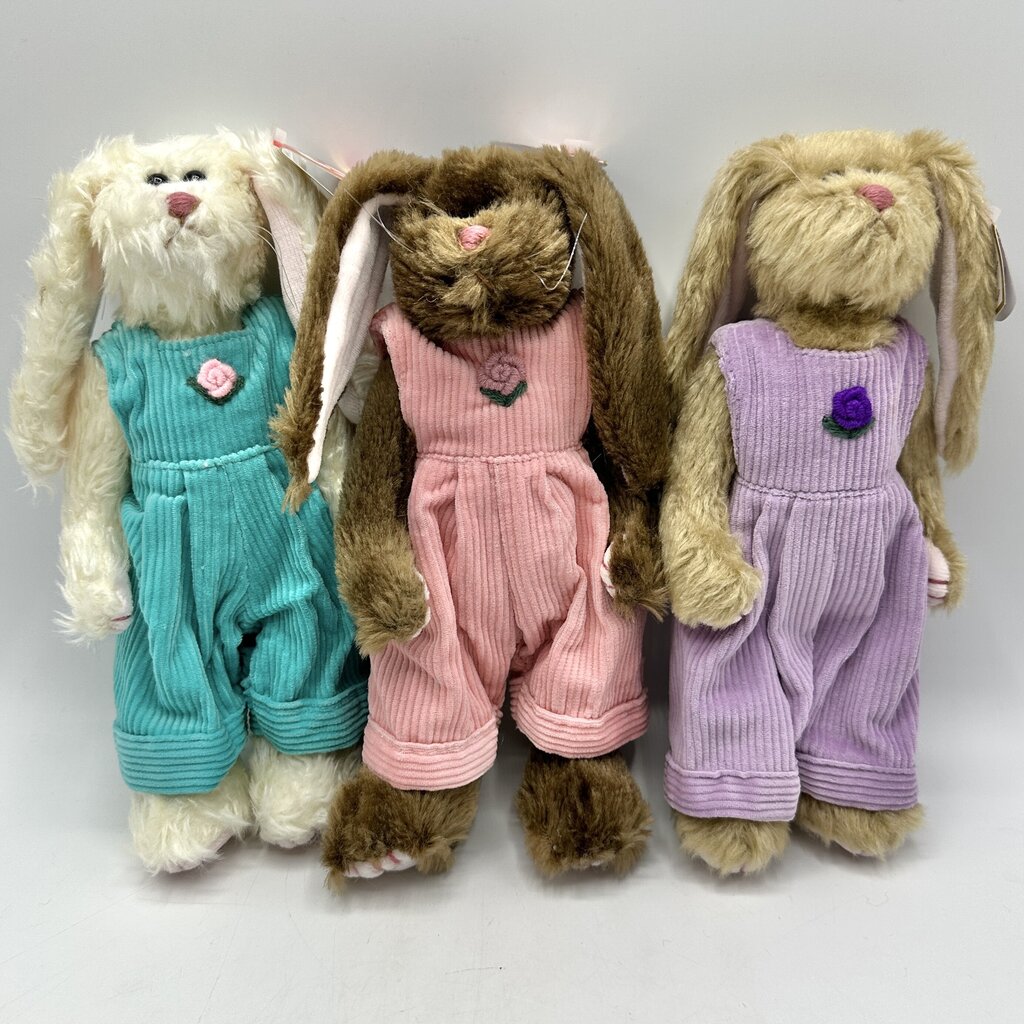Vintage Ty The Attic Treasure Collection Ivy, Iris & Rose 8” Collectible Plush Bunnies /cb