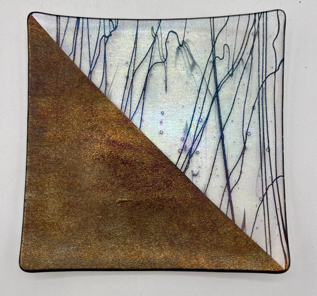Kurt McVay Iridescent Fused Art Glass Plate Signed /j