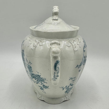 Antique Edge, Malkin & Co Blue Floral Transferware Semi Porcelain Covered Sugar Bowl England Victorian /cb