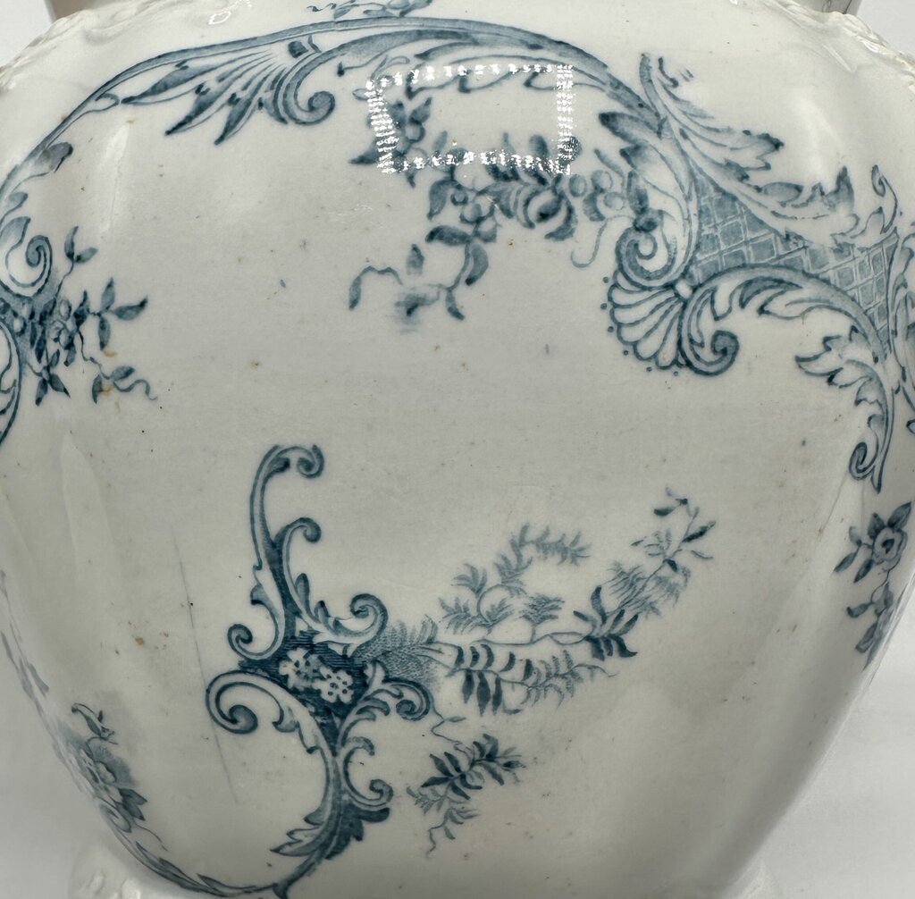 Antique Edge, Malkin & Co Blue Floral Transferware Semi Porcelain Covered Sugar Bowl England Victorian /cb