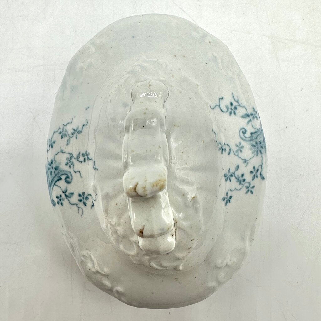 Antique Edge, Malkin & Co Blue Floral Transferware Semi Porcelain Covered Sugar Bowl England Victorian /cb
