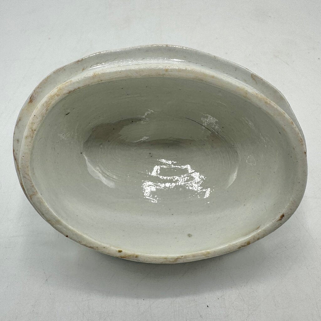 Antique Edge, Malkin & Co Blue Floral Transferware Semi Porcelain Covered Sugar Bowl England Victorian /cb