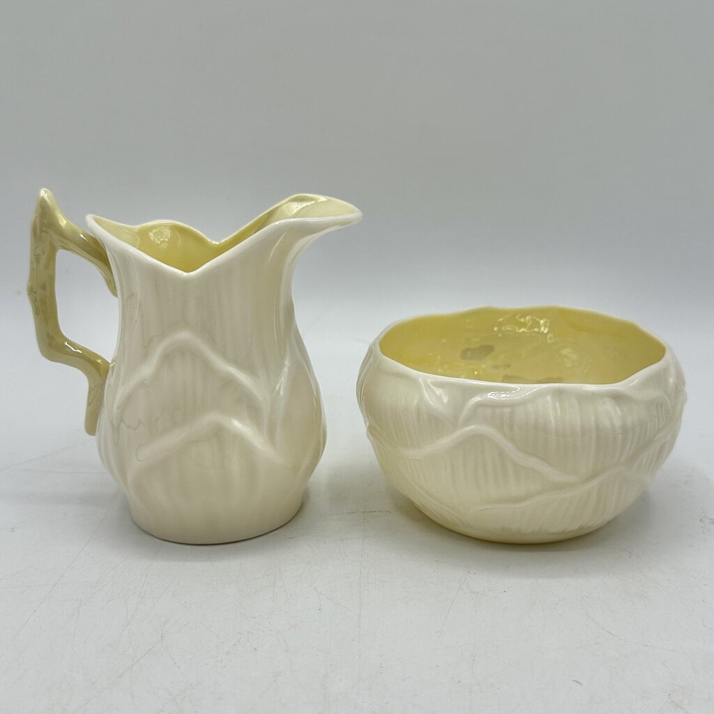 Vintage Belleek Ireland Lily Porcelain Creamer & Open Sugar Bowl