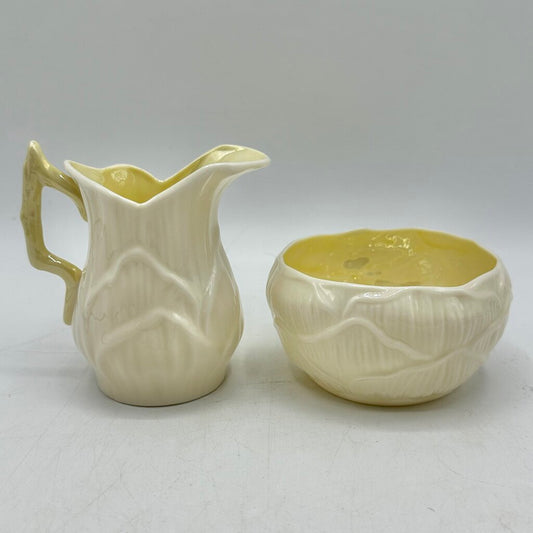 Vintage Belleek Ireland Lily Porcelain Creamer & Open Sugar Bowl