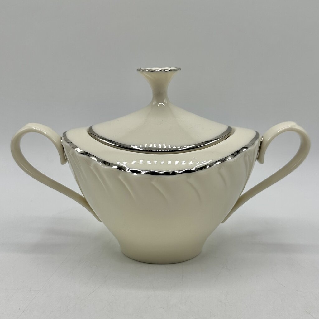 Vintage Weatherly By Lenox Bone China Covered Sugar Bowl w/ Platinum Trim USA /cb