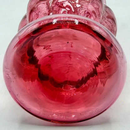 Vintage Fenton Cranberry Diamond Optic Ruffled Art Glass Vase EUC /cb