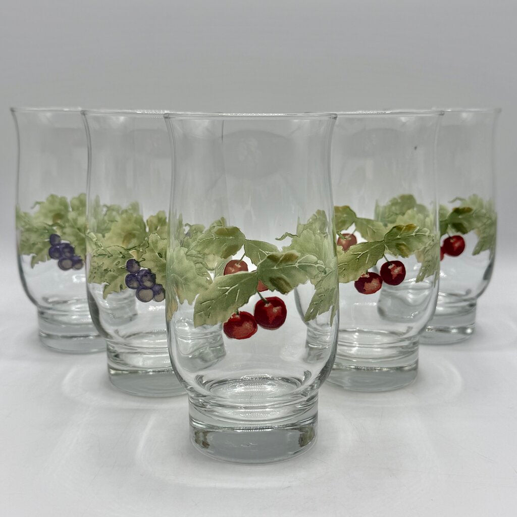 Set Of 5 Pfalzgraff Jamberry Cooler Glasses 16oz Grapes & Cherries /cb