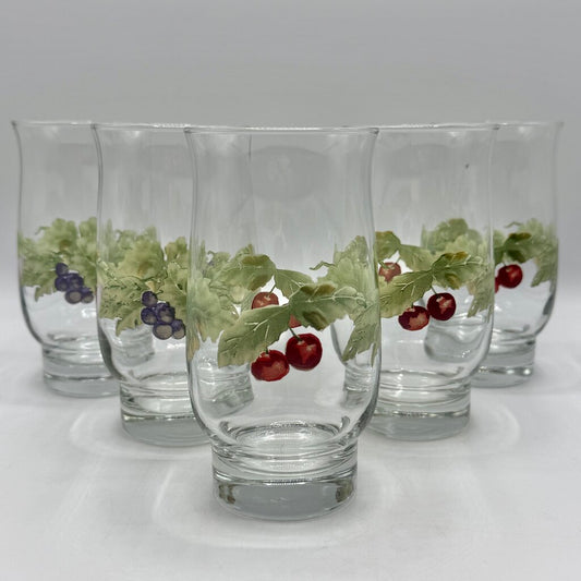 Set Of 5 Pfalzgraff Jamberry Cooler Glasses 16oz Grapes & Cherries /cb
