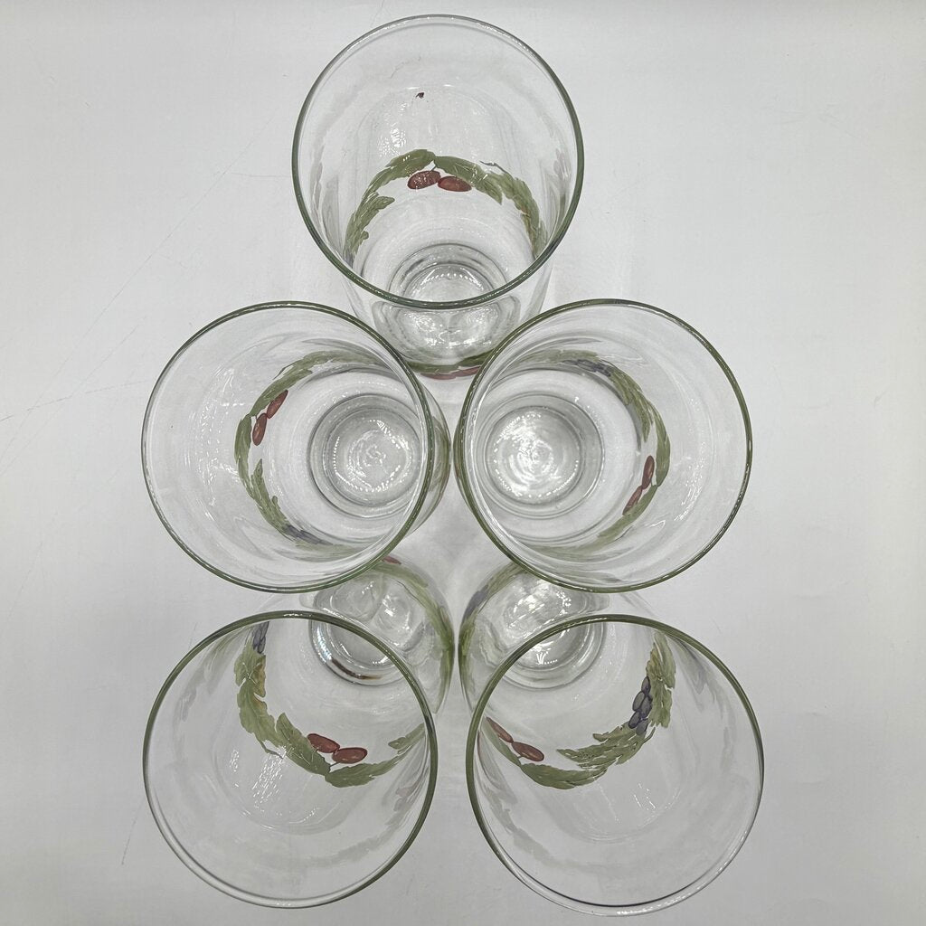 Set Of 5 Pfalzgraff Jamberry Cooler Glasses 16oz Grapes & Cherries /cb