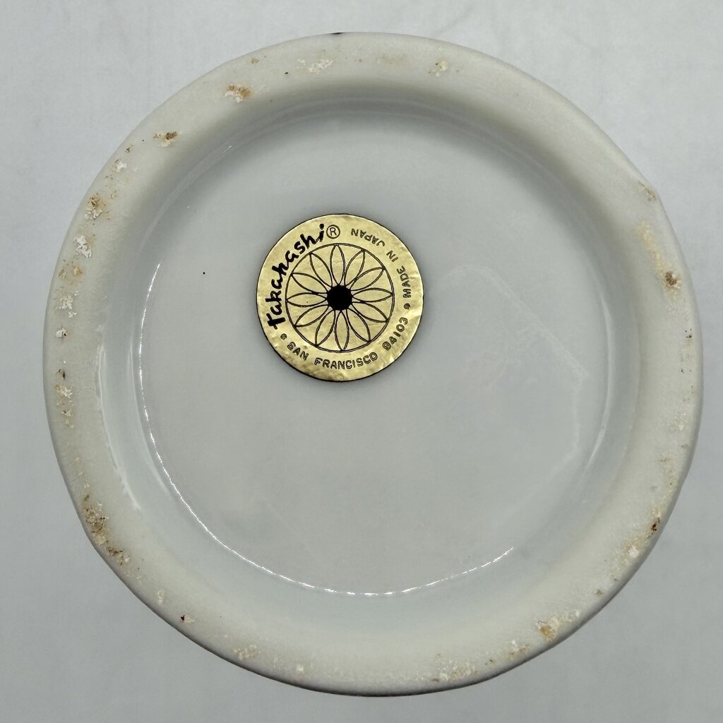 Vintage Takahashi San Francisco Blue & White Peacock Feather 6 1/2” Bud Vase /cb