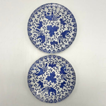 Set of 2 Vintage Flying Phoenix Blue & White Japanese Porcelain 7 1/2” Salad Plates /cb